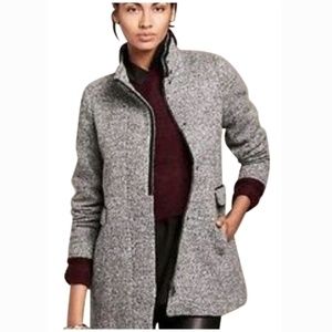 Banana Repbulic Wool Boucle Gray Leather Trim Coat